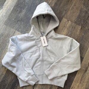 NWT Gold Hinge Grey Crop Zip up sweatshirt hooded A12